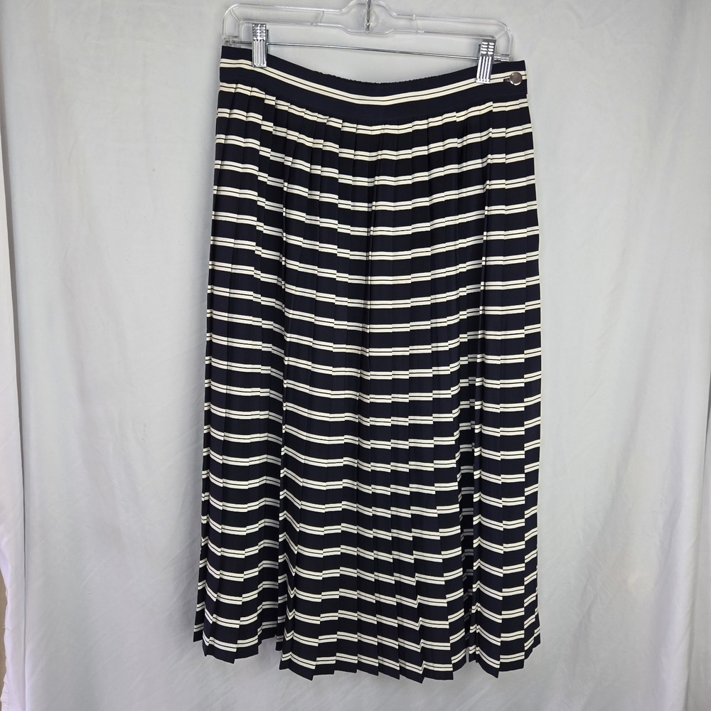 Vintage 90s Josephine Striped Pleated Midi Skirt Womens 10 A Line Modest Career